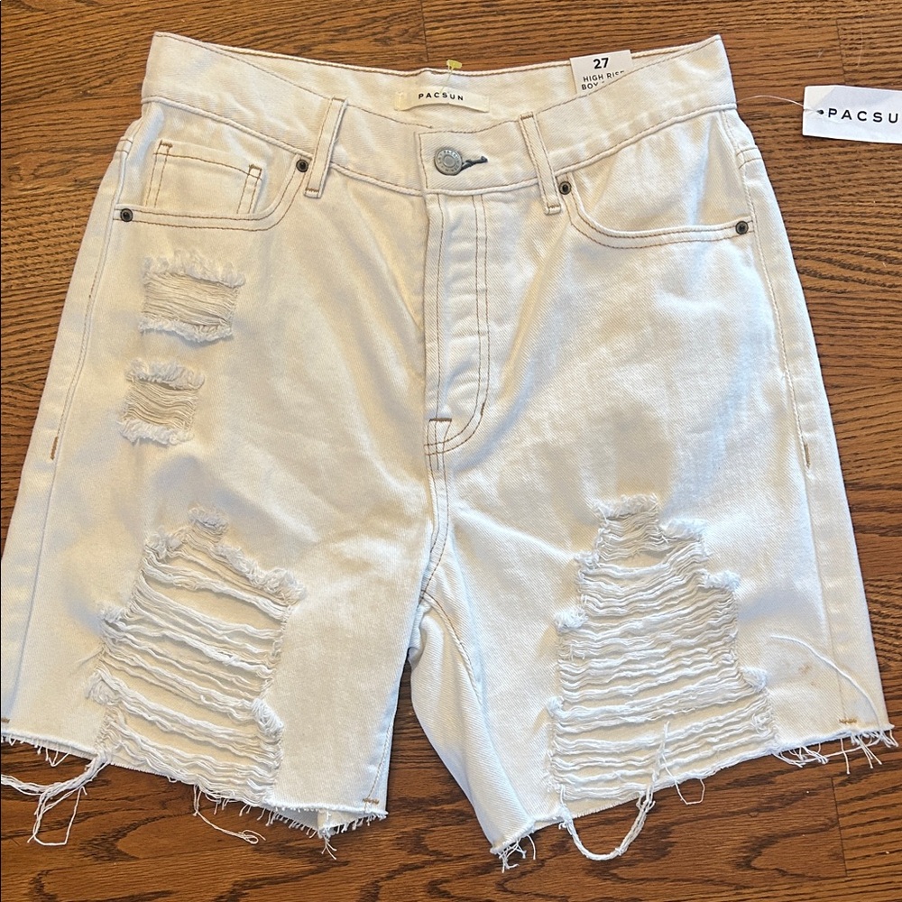 PacSun Cream Ripped Denim Shorts